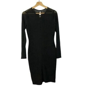 Ellen Tracy Black Textured Long Sleeve Knee Length Sheath Dress 4